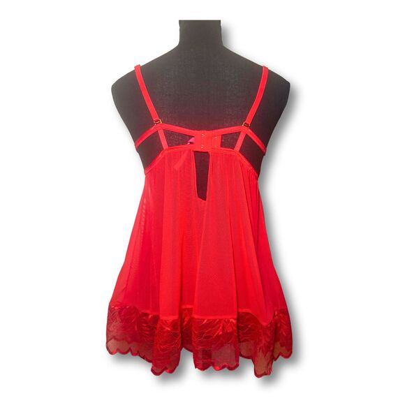 Red Mesh Floral Lace Fairy Goth Coquette Dollette Babydoll Cut Out Top Size M - Picture 3 of 6